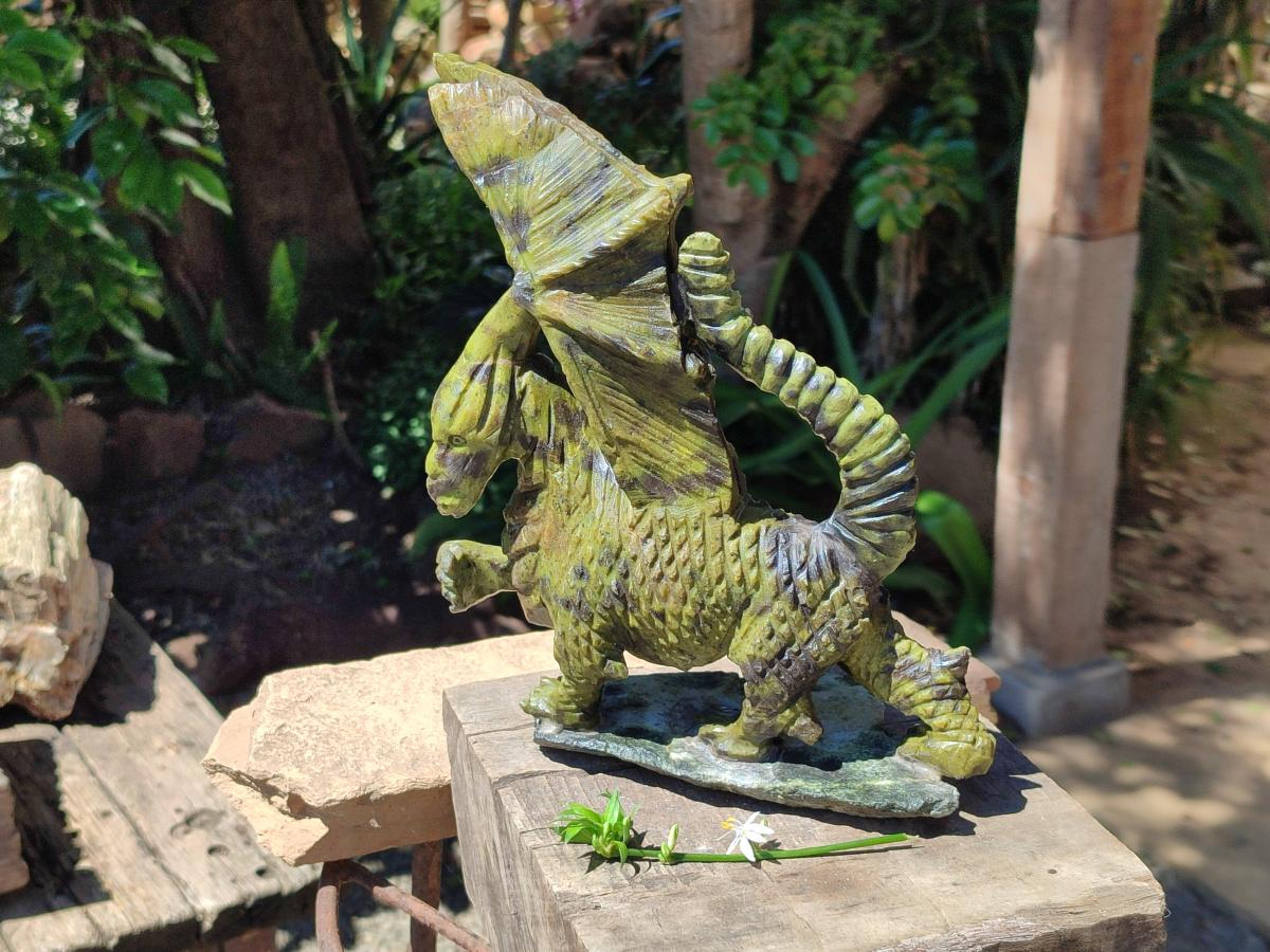 Hand Made Leopard Stone Welsh Dragon Carving x 1 From Zimbabwe