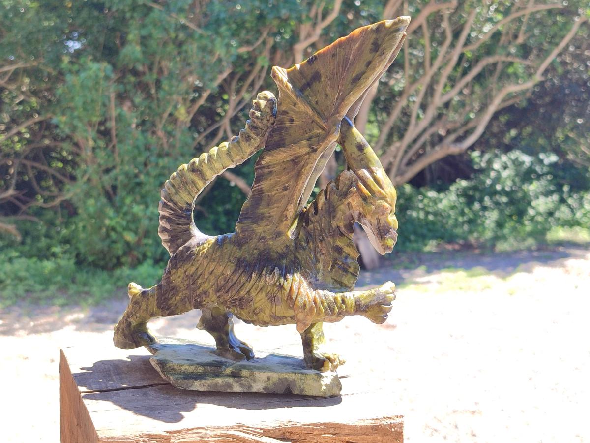 Hand Made Leopard Stone Welsh Dragon Carving x 1 From Zimbabwe