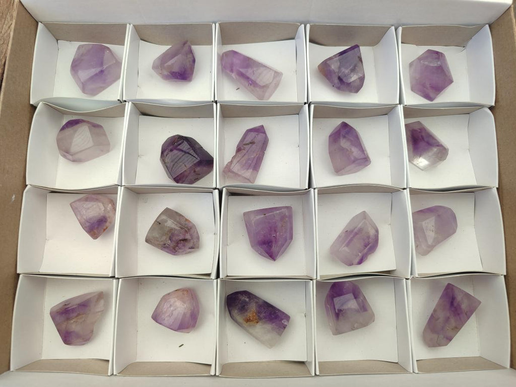 Polished Window Amethyst Crystals x 20 From Akansobe, Madagascar