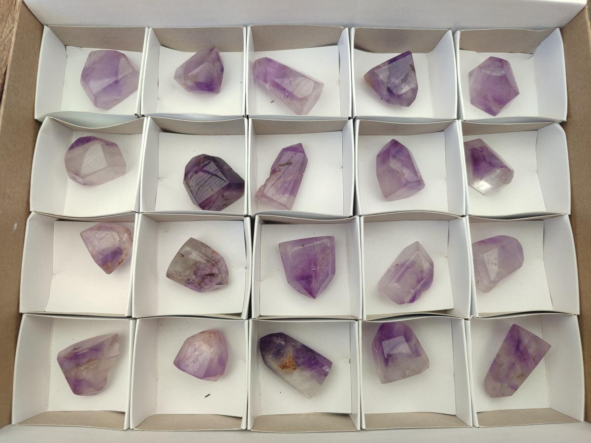 Polished Window Amethyst Crystals x 20 From Akansobe, Madagascar