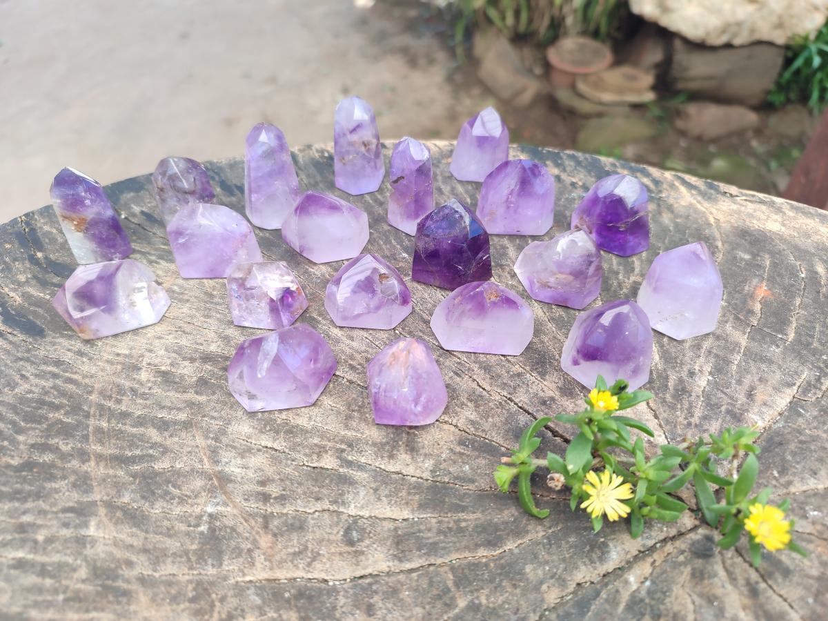 Polished Window Amethyst Crystals x 20 From Akansobe, Madagascar
