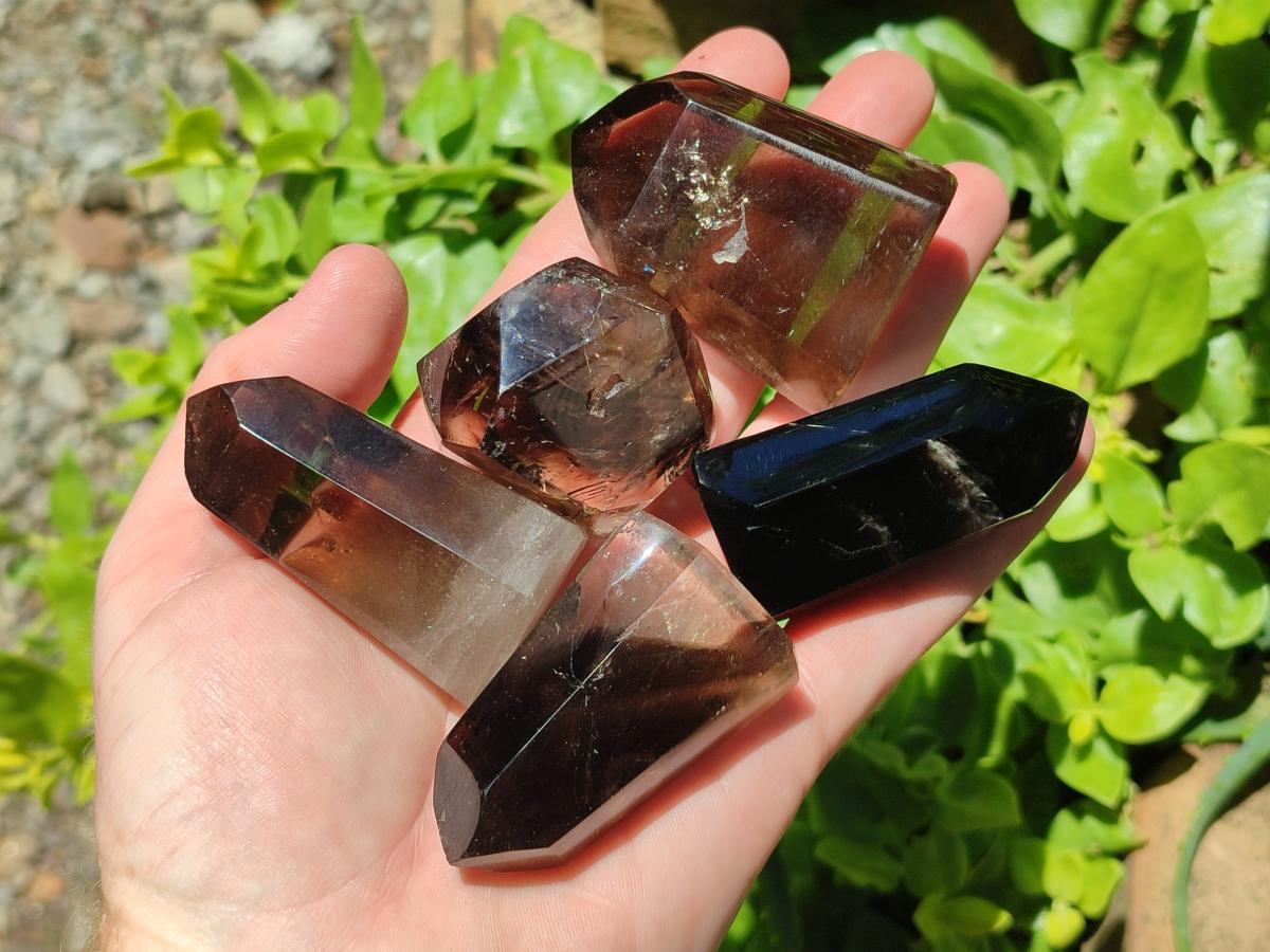 Polished Smokey Window Quartz Crystals x 12 From Madagascar