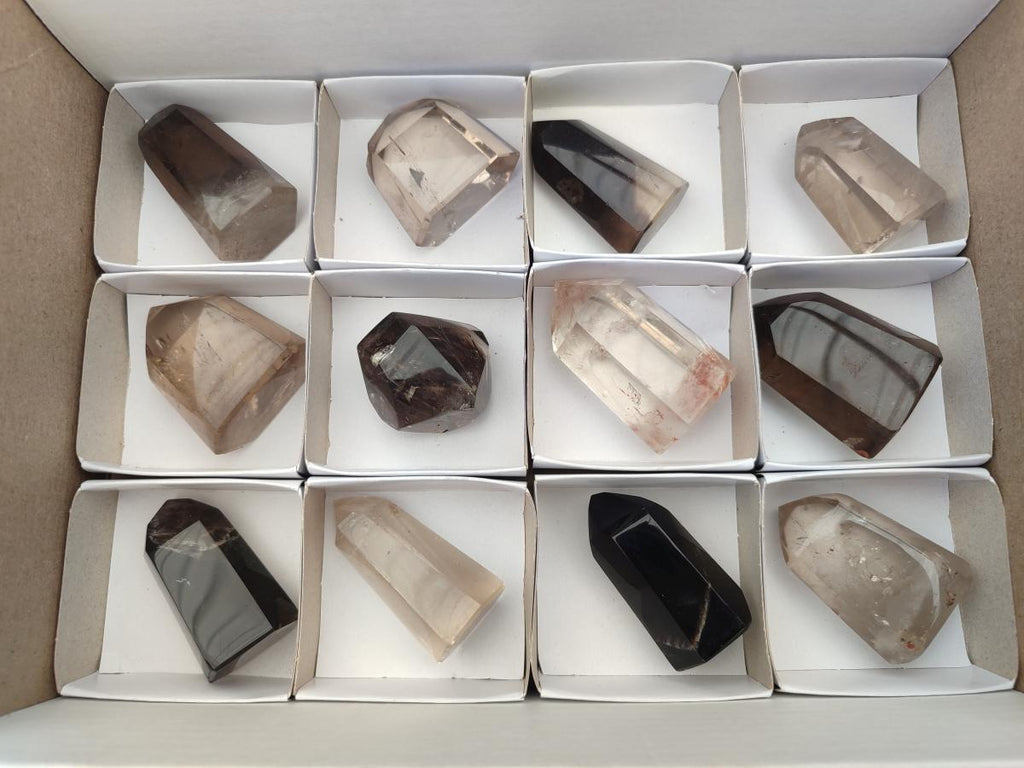 Polished Smokey Window Quartz Crystals x 12 From Madagascar