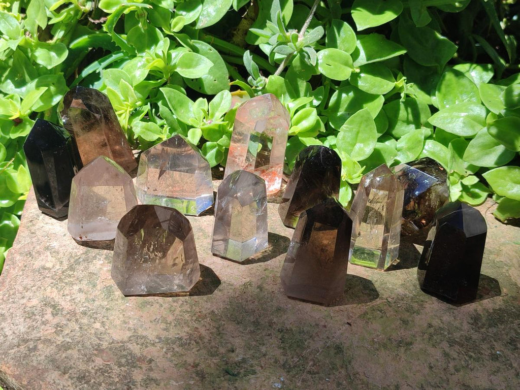 Polished Smokey Window Quartz Crystals x 12 From Madagascar