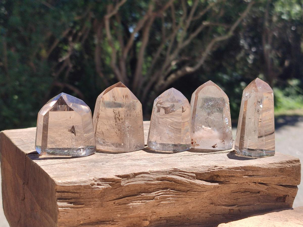 Polished Smokey Window Quartz Crystals x 12 From Madagascar