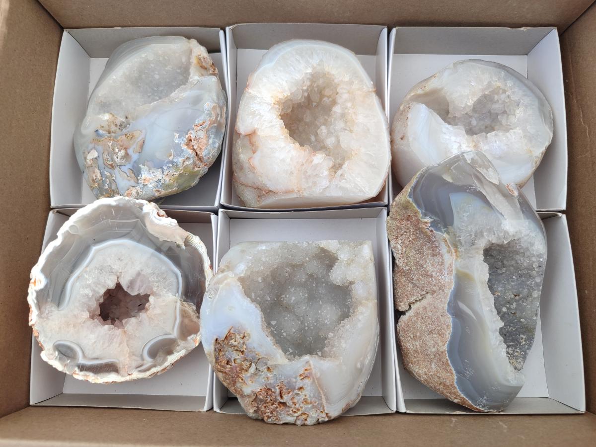 Polished Agate With Crystalline Geodes x 6 From Maintirano, Madagascar