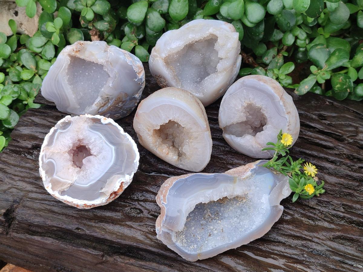 Polished Agate With Crystalline Geodes x 6 From Maintirano, Madagascar