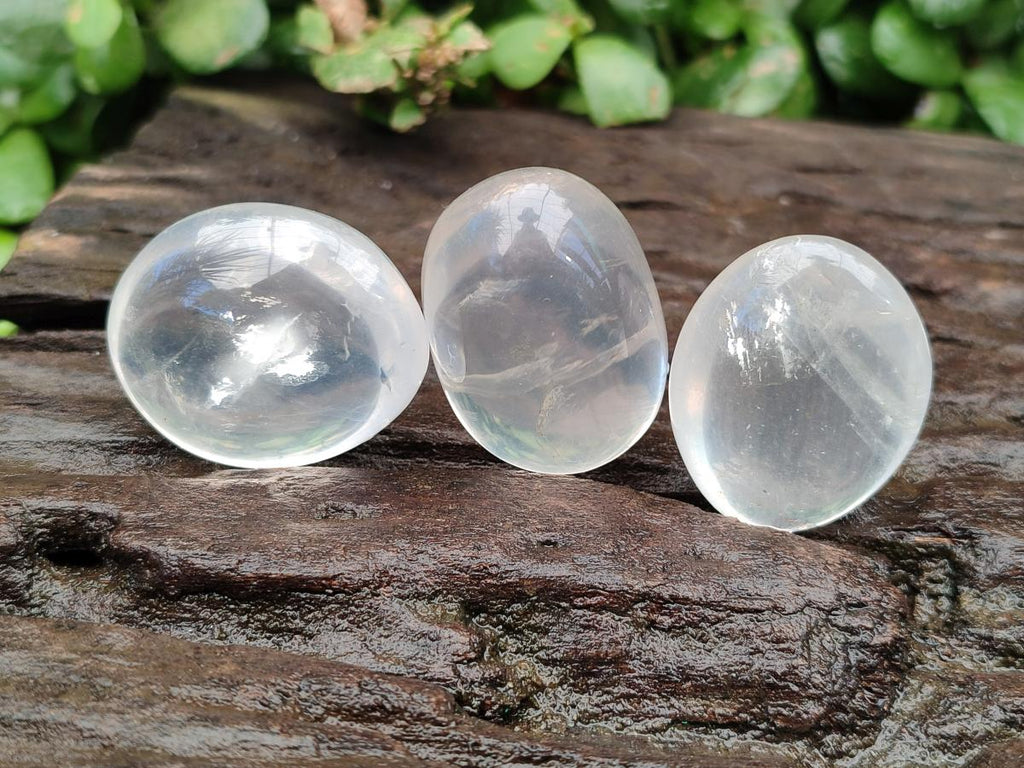 Polished Girasol Pearl Quartz Palm Stones x 35 From Ambatondrazaka, Madagascar