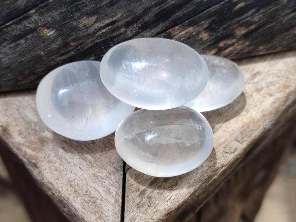 Polished Girasol Pearl Quartz Palm Stones x 35 From Ambatondrazaka, Madagascar