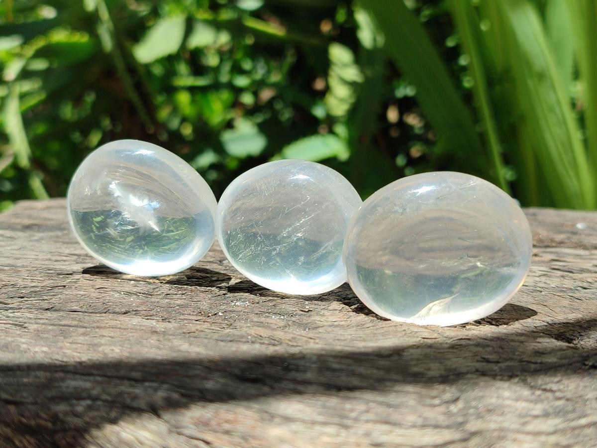 Polished Girasol Pearl Quartz Palm Stones x 35 From Ambatondrazaka, Madagascar