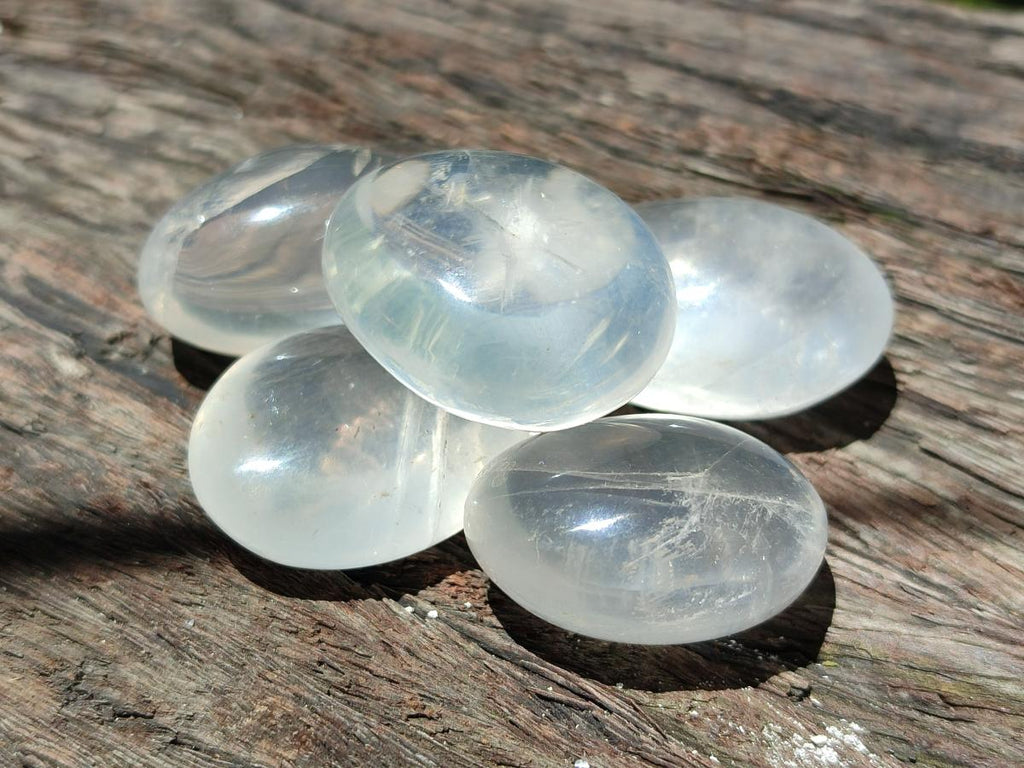 Polished Girasol Pearl Quartz Palm Stones x 35 From Ambatondrazaka, Madagascar