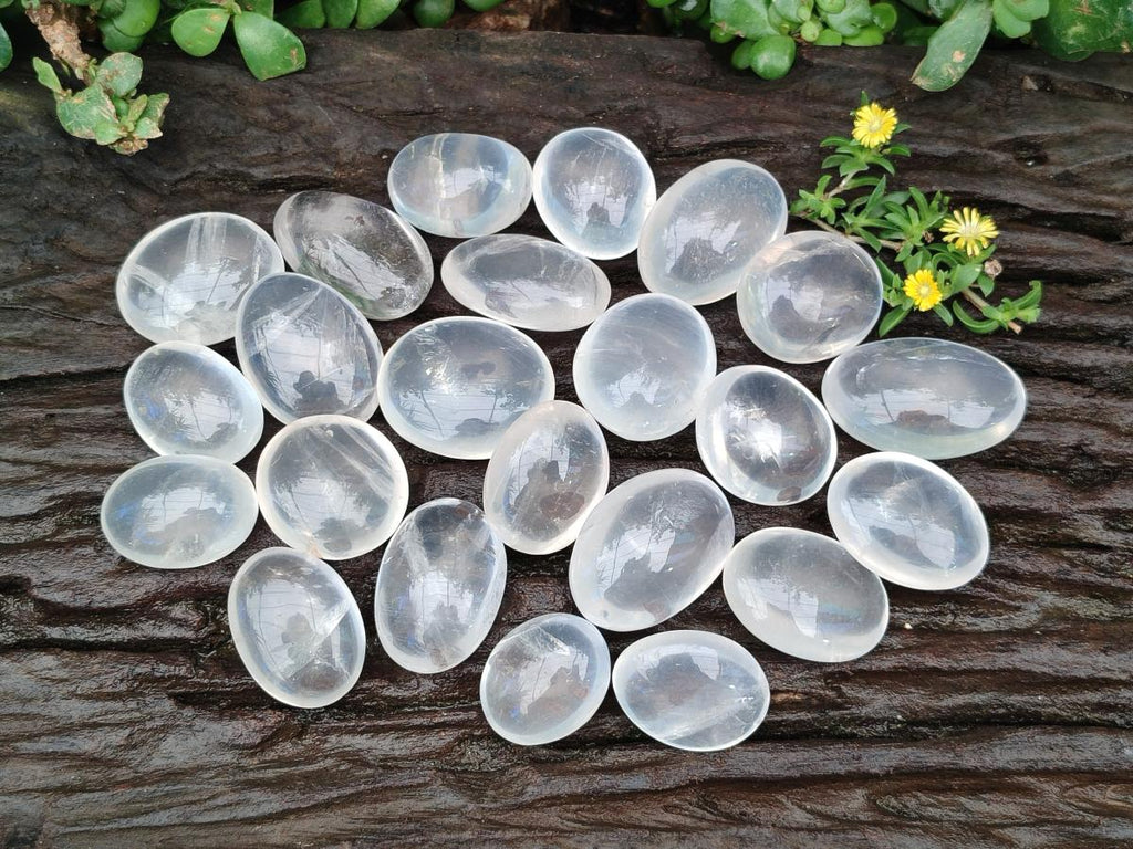 Polished Girasol Pearl Quartz Palm Stones x 35 From Ambatondrazaka, Madagascar
