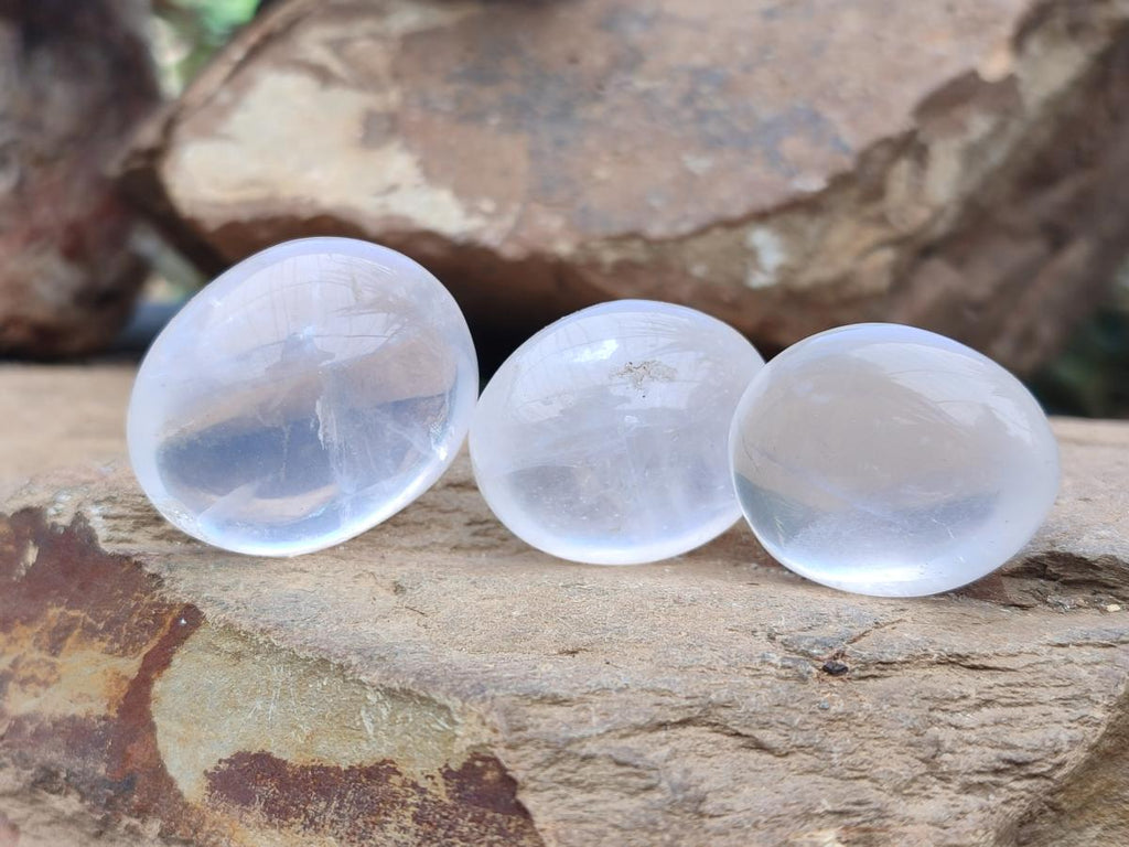 Polished Girasol Pearl Quartz Palm Stones x 35 From Ambatondrazaka, Madagascar