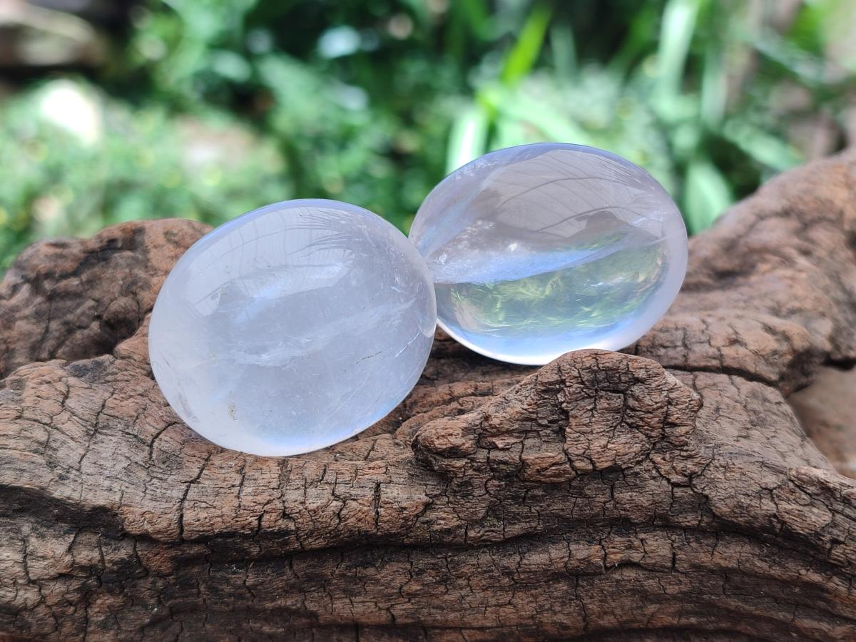 Polished Girasol Pearl Quartz Palm Stones x 35 From Ambatondrazaka, Madagascar