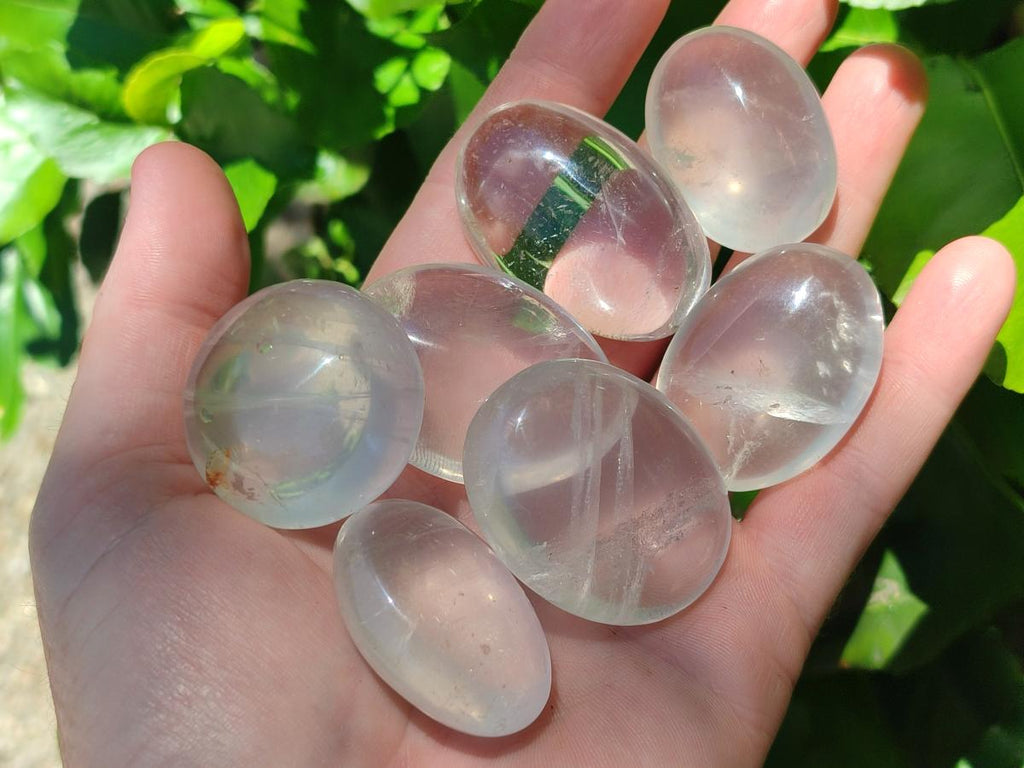 Polished Girasol Pearl Quartz Palm Stones x 35 From Ambatondrazaka, Madagascar