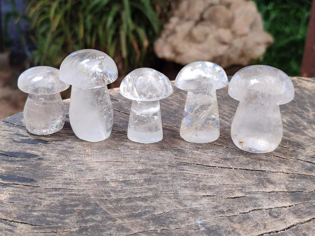 Polished Clear Quartz and Girasol Quartz Mushrooms x 20 From Madagascar
