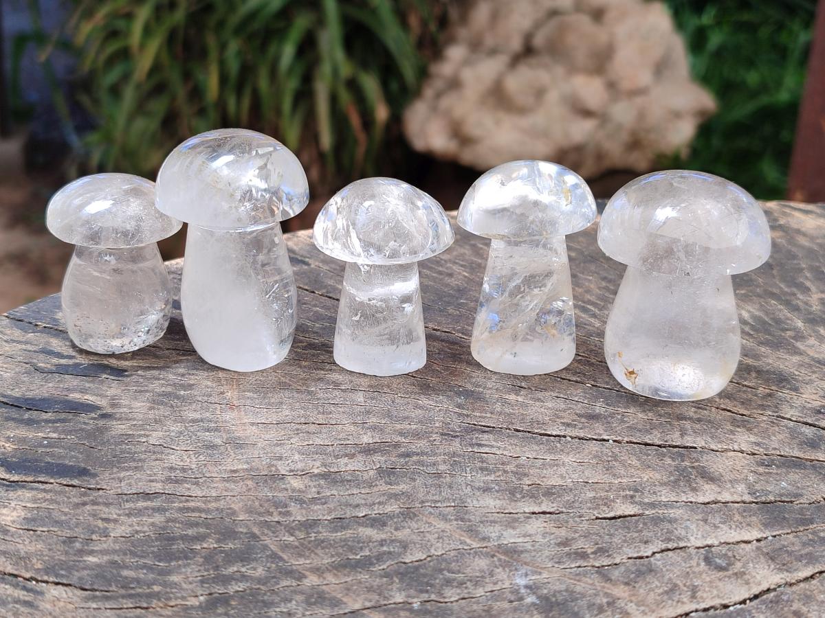 Polished Clear Quartz and Girasol Quartz Mushrooms x 20 From Madagascar