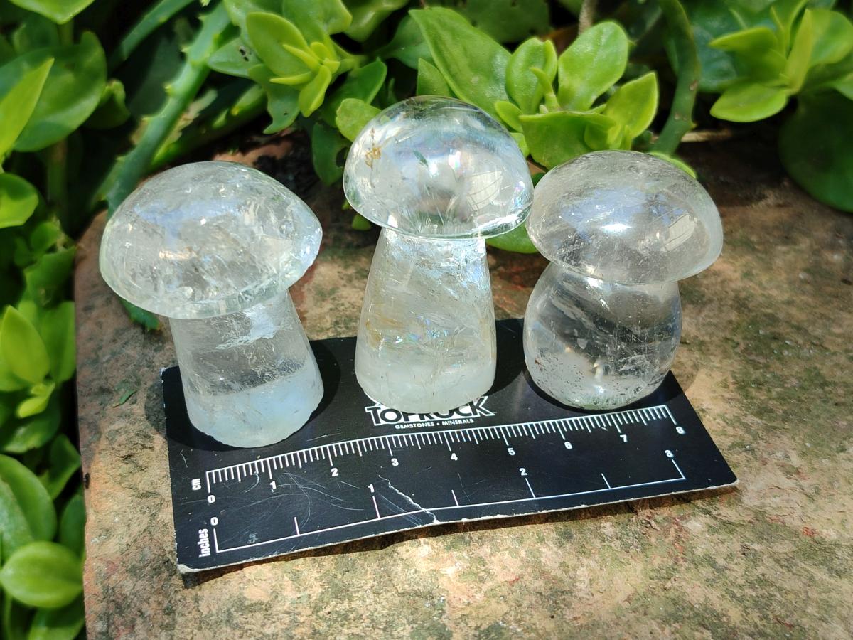 Polished Clear Quartz and Girasol Quartz Mushrooms x 20 From Madagascar