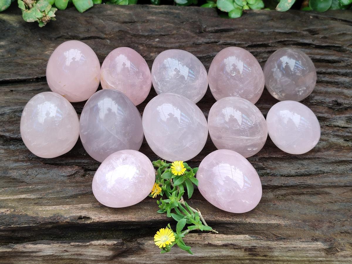 Polished Gemmy Rose Quartz Eggs x 12 From Madagascar