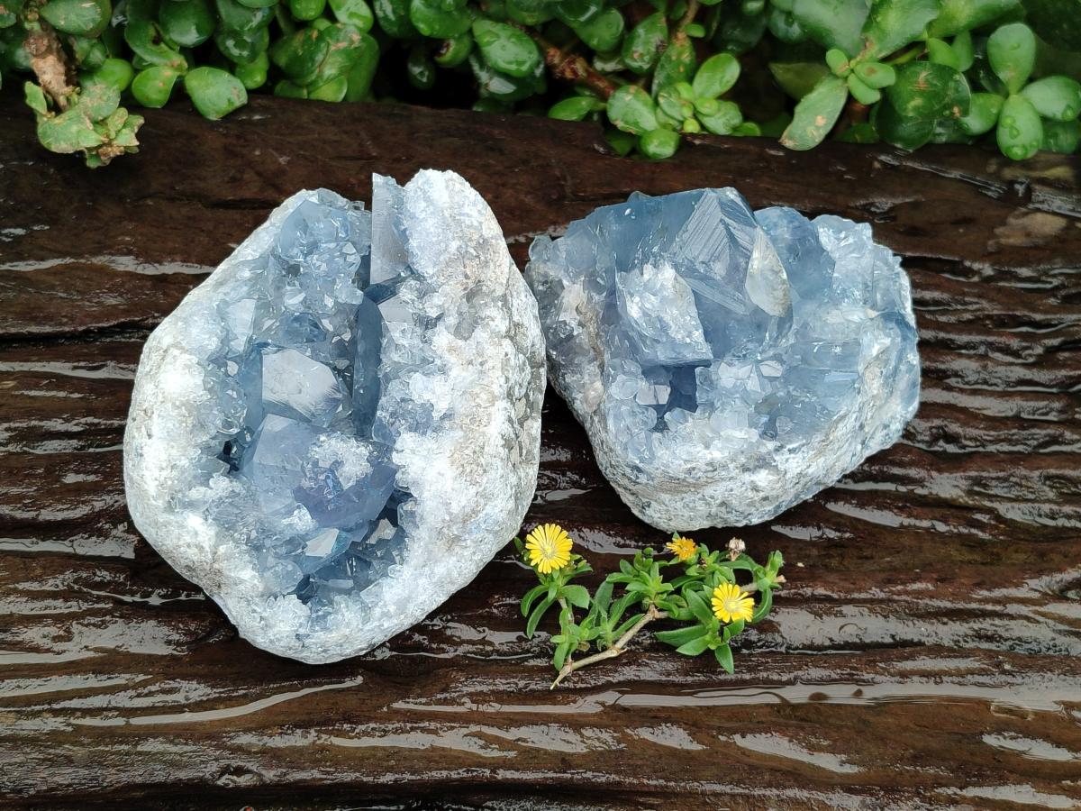 Natural Blue Celestite Specimens x 2 From Sakoany, Madagascar