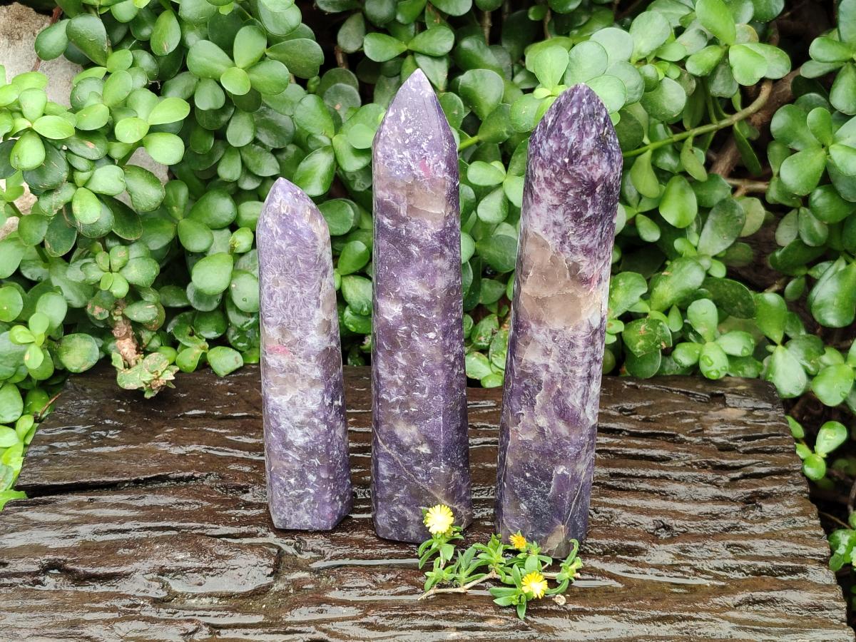 Polished Lepidolite Towers x 3 From Ambatondrazaka, Madagascar