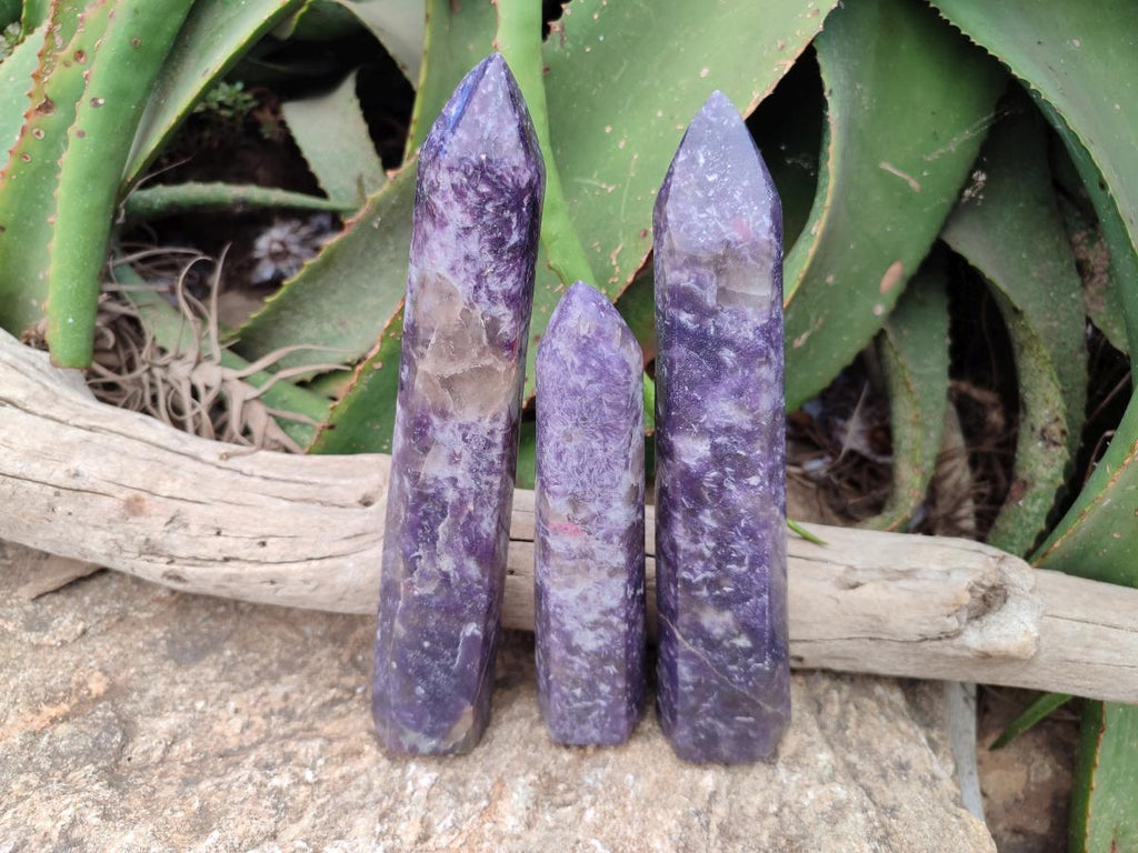 Polished Lepidolite Towers x 3 From Ambatondrazaka, Madagascar