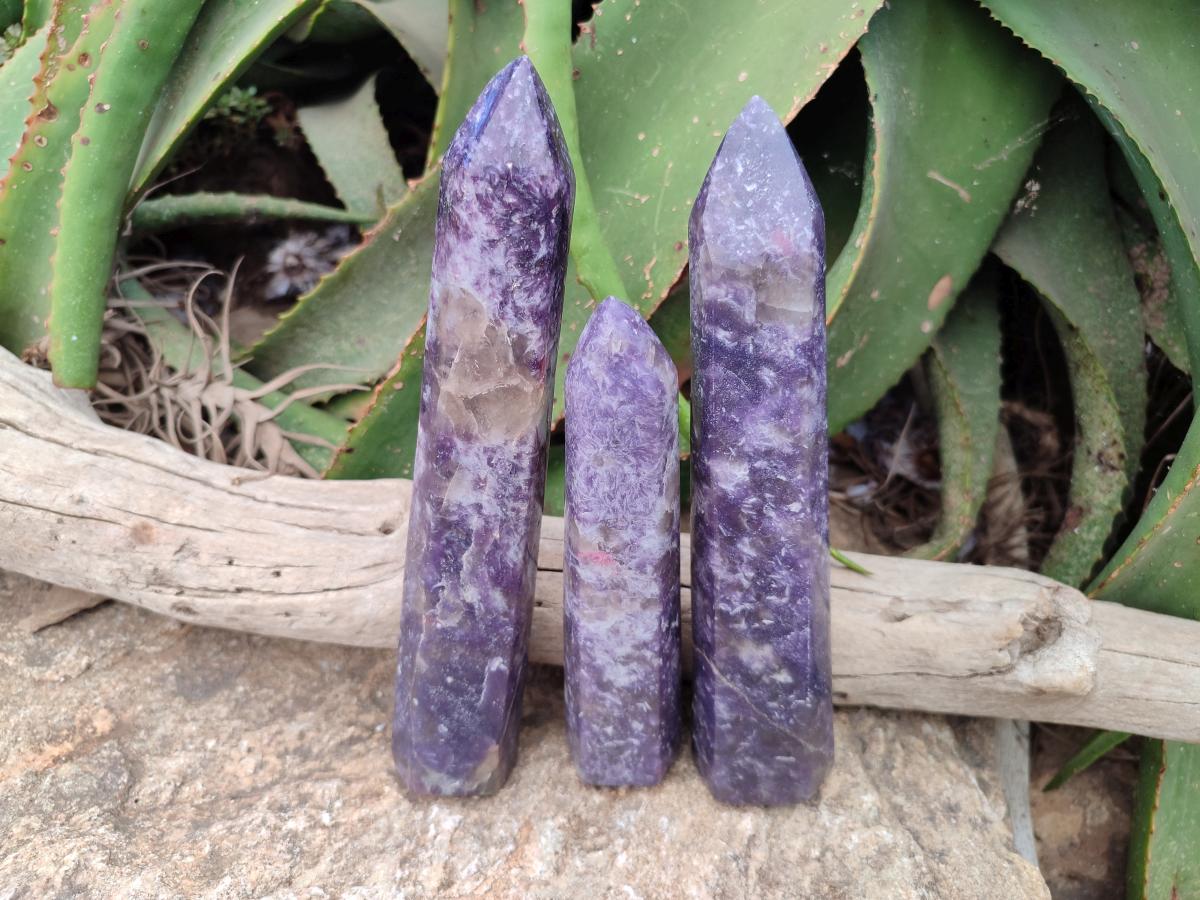 Polished Lepidolite Towers x 3 From Ambatondrazaka, Madagascar