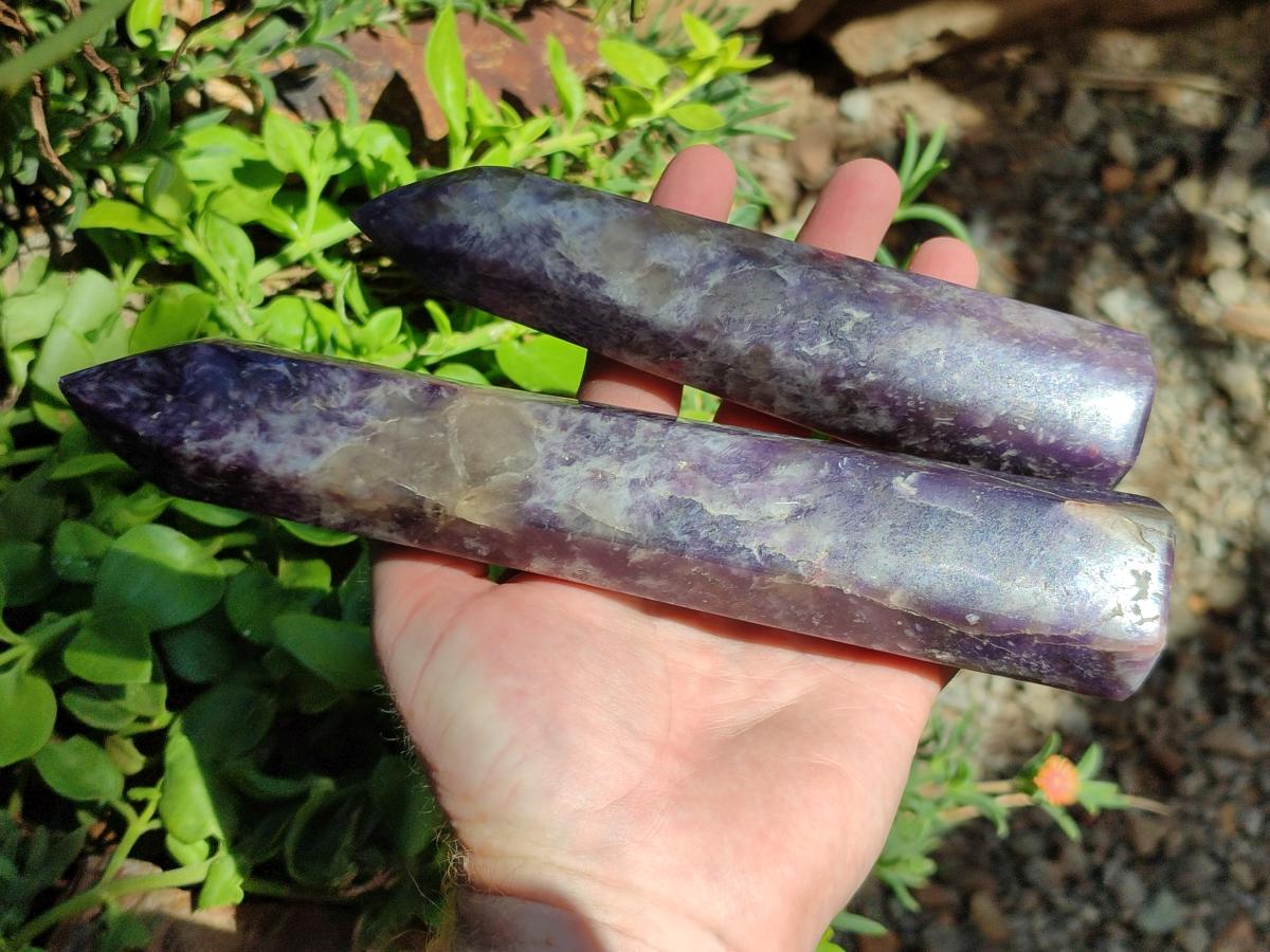 Polished Lepidolite Towers x 3 From Ambatondrazaka, Madagascar