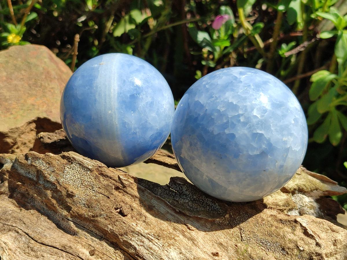 Polished Blue Calcite Spheres x 4 From Madagascar