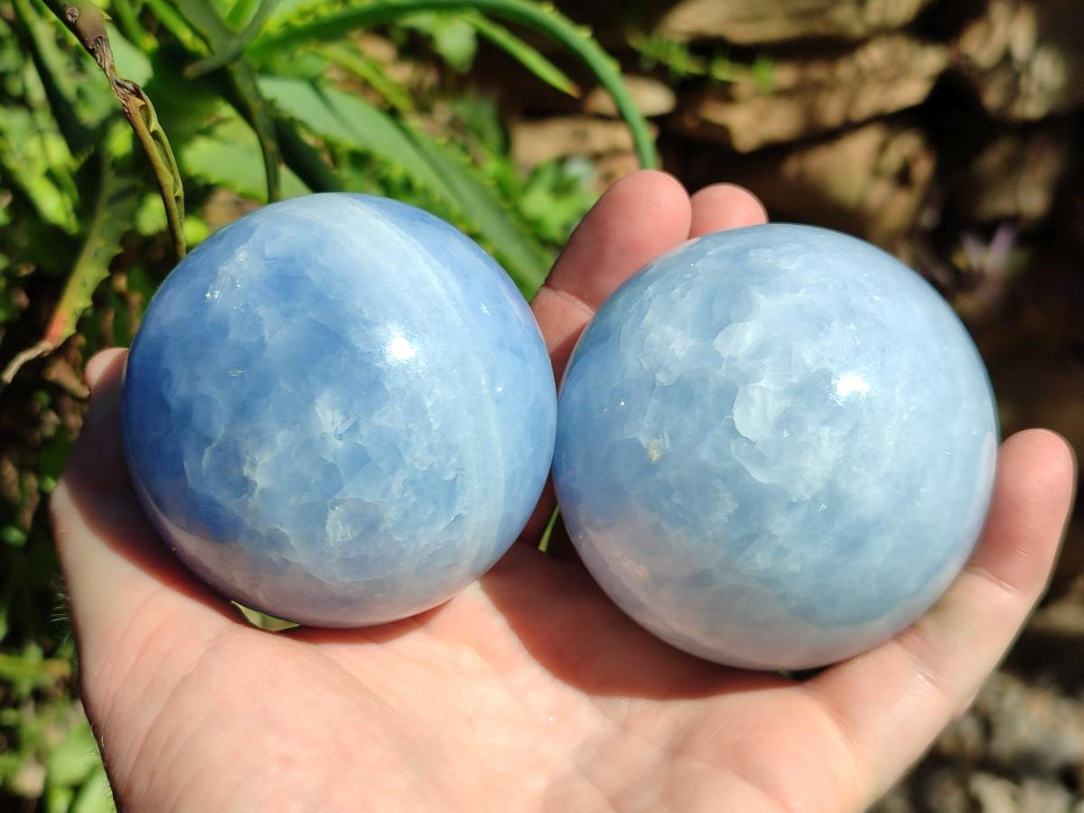 Polished Blue Calcite Spheres x 4 From Madagascar