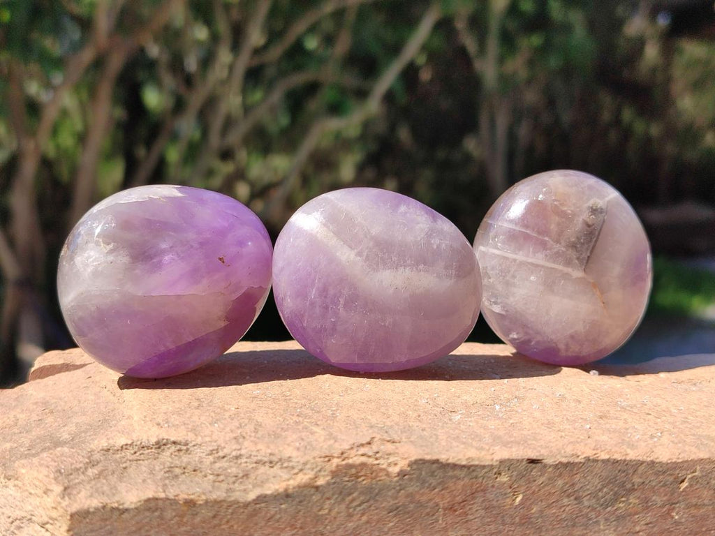 Polished Chevron Amethyst Palm Stones x 20 From Madagascar