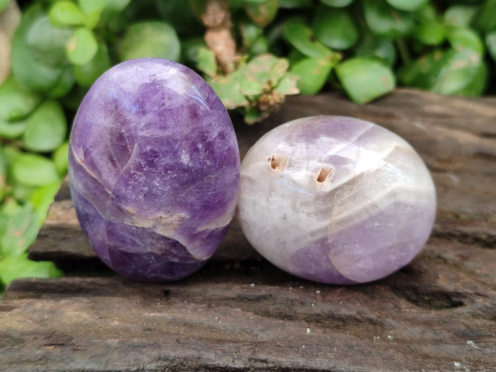 Polished Chevron Amethyst Palm Stones x 20 From Madagascar
