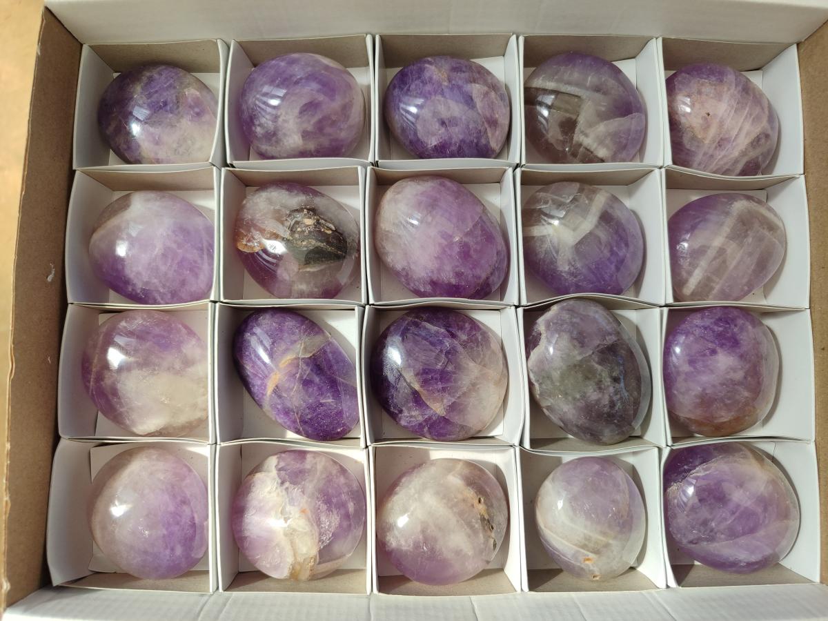 Polished Chevron Amethyst Palm Stones x 20 From Madagascar