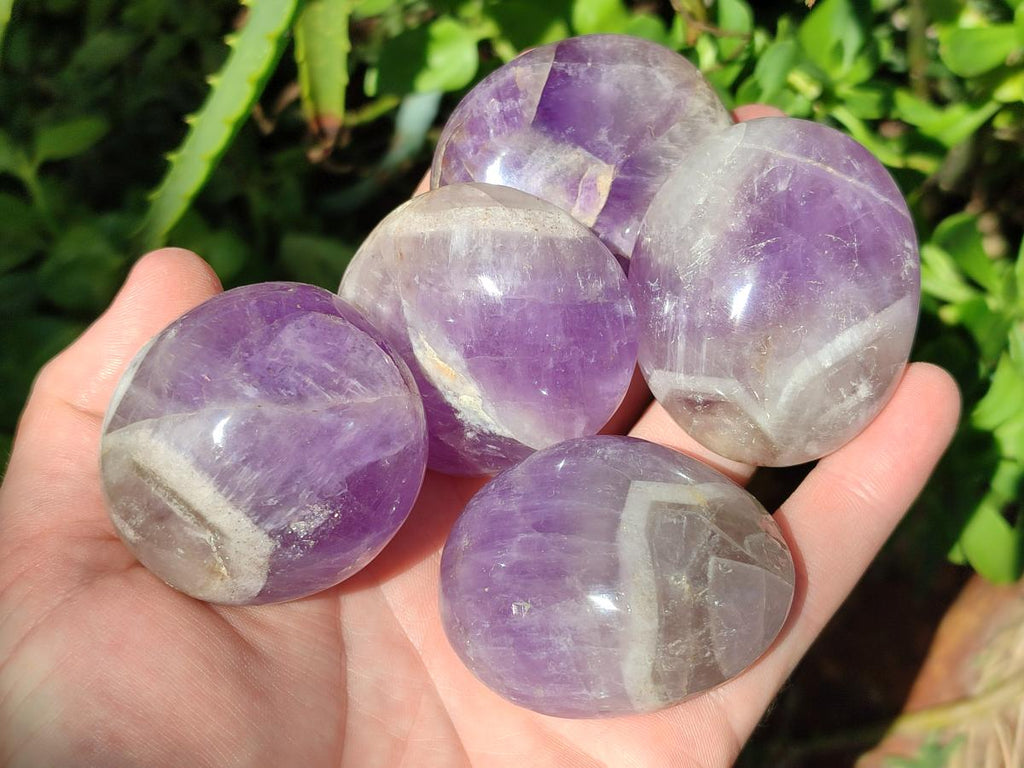 Polished Chevron Amethyst Palm Stones x 20 From Madagascar