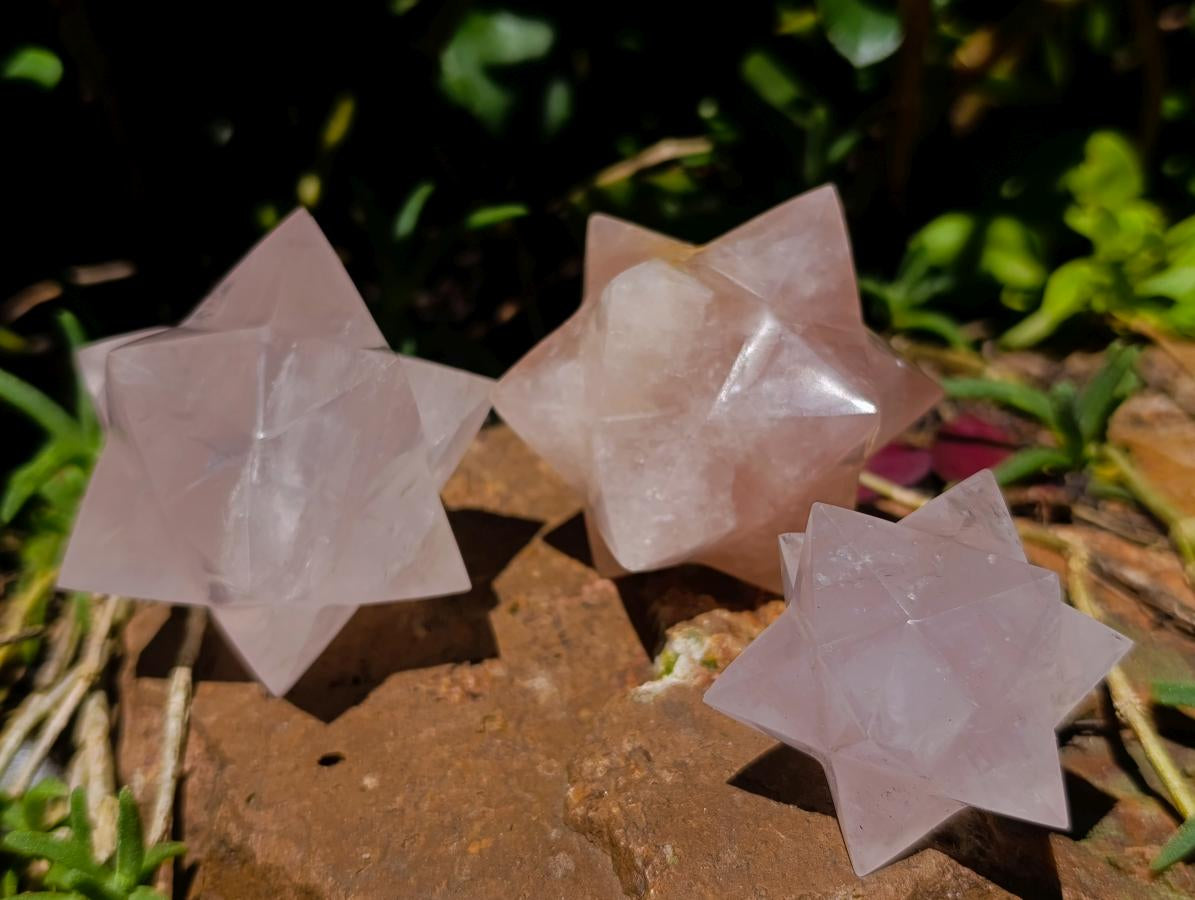 Hand Made Gemmy Rose Quartz Merkabah x 3 From Madagascar