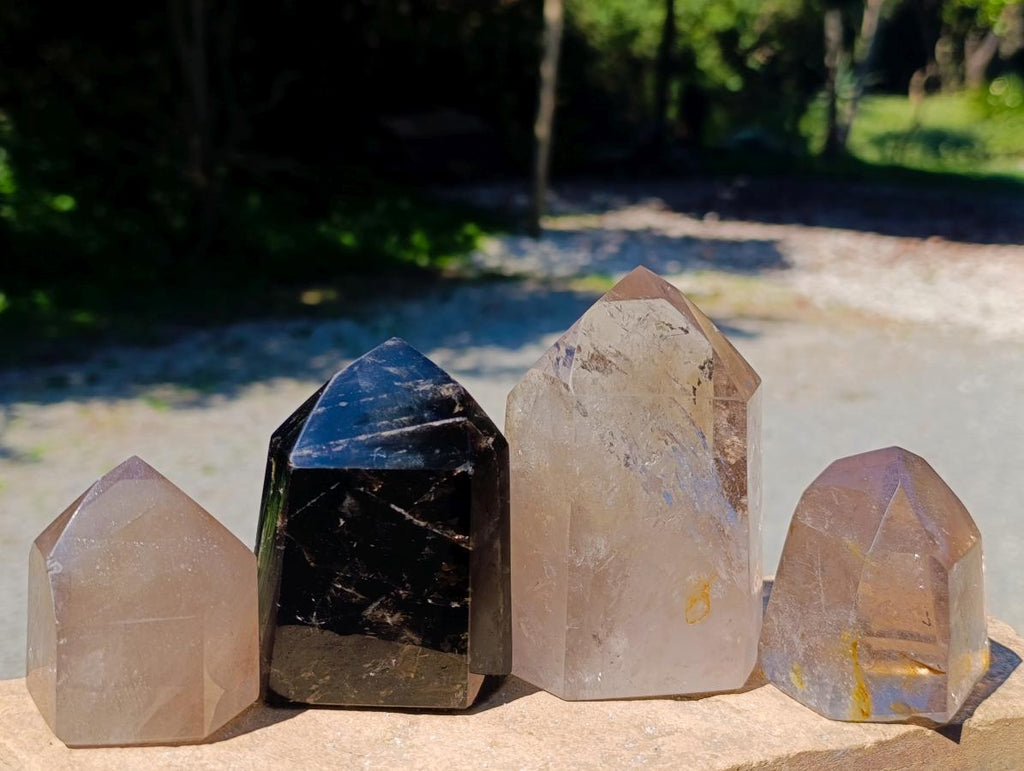 Polished Smokey Window Quartz Crystals x 4 From Madagascar