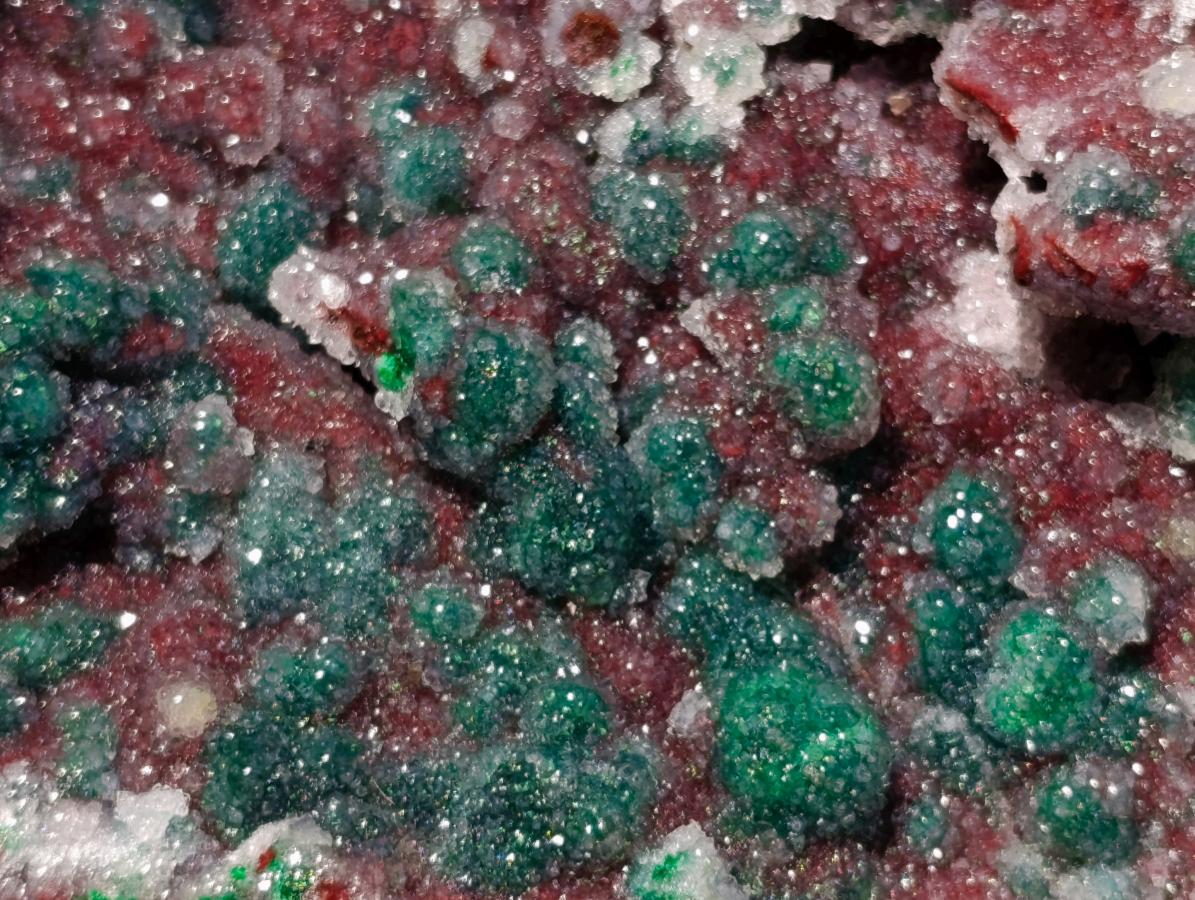 Natural Ball Malachite and Drusy Quartz on Red Dolomite x 1 From Mindingi Mine, Kambove, Congo