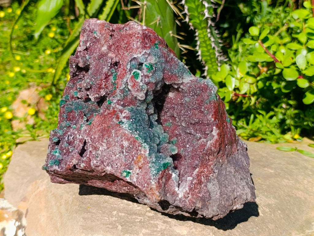 Natural Ball Malachite and Drusy Quartz on Red Dolomite x 1 From Mindingi Mine, Kambove, Congo
