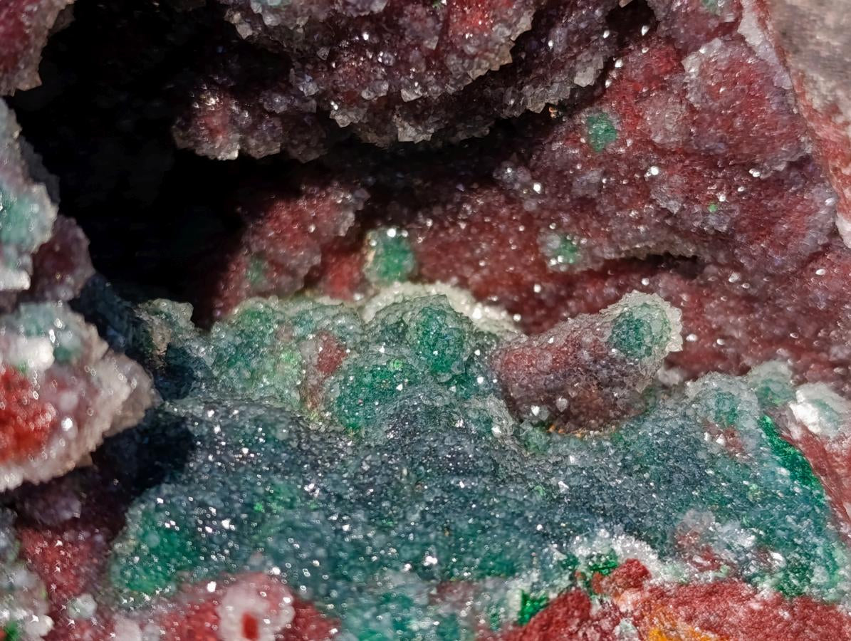 Natural Ball Malachite and Drusy Quartz on Red Dolomite x 1 From Mindingi Mine, Kambove, Congo