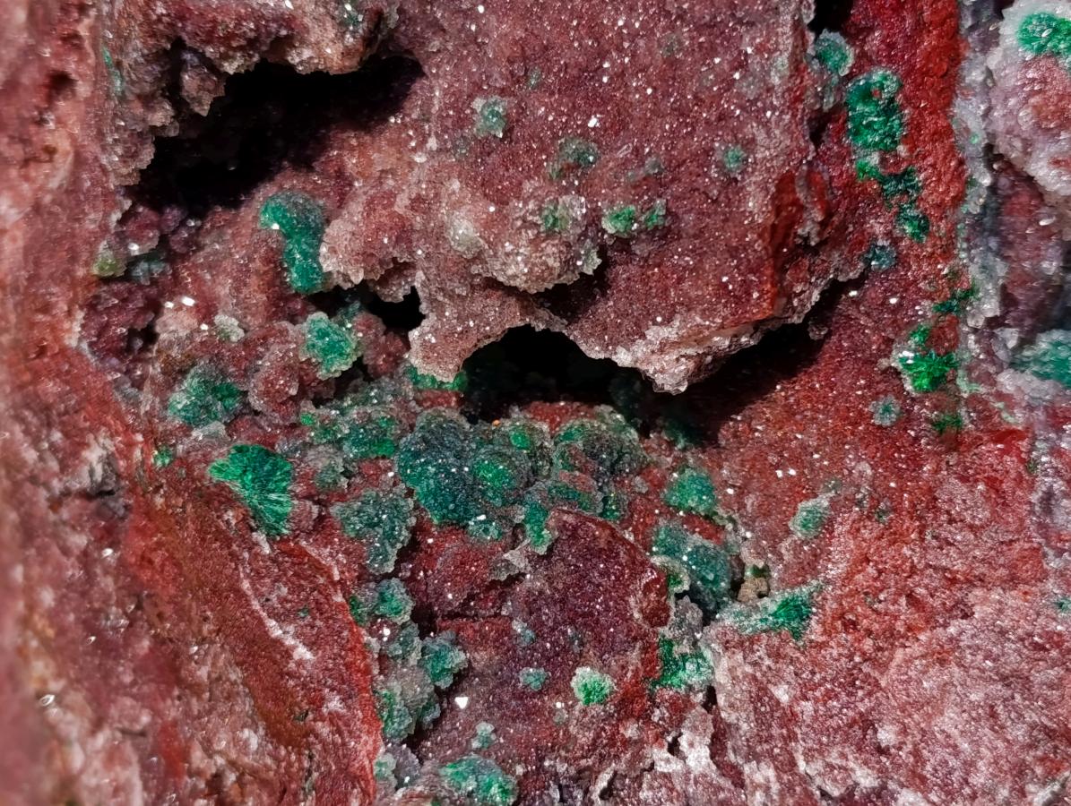 Natural Ball Malachite and Drusy Quartz on Red Dolomite x 1 From Mindingi Mine, Kambove, Congo
