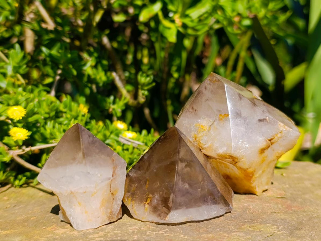 Polished Wispy Smokey Window Quartz Crystals x 6 From Madagascar