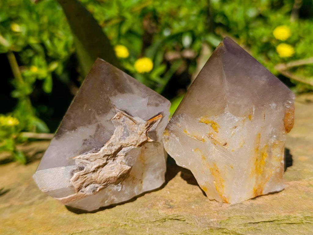 Polished Wispy Smokey Window Quartz Crystals x 6 From Madagascar