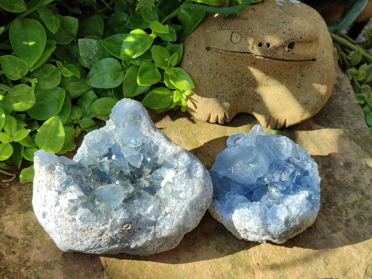 Natural Blue Celestite Specimens x 2 From Sakoany, Madagascar