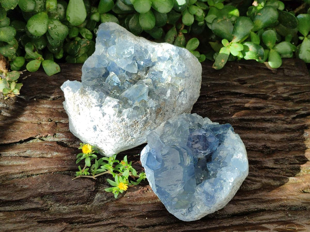 Natural Blue Celestite Specimens x 2 From Sakoany, Madagascar