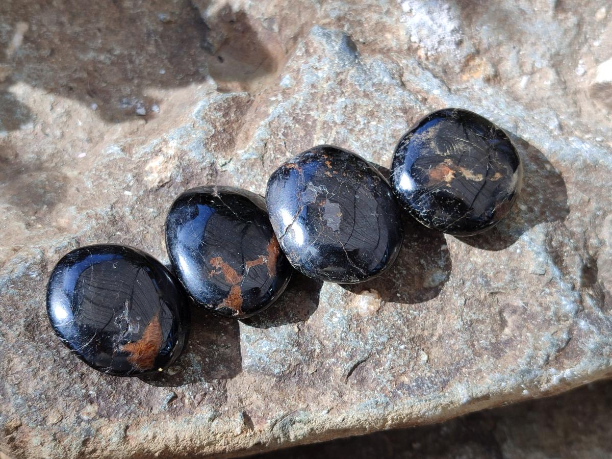 Polished Black Tourmaline Galets x 70 From Madagascar