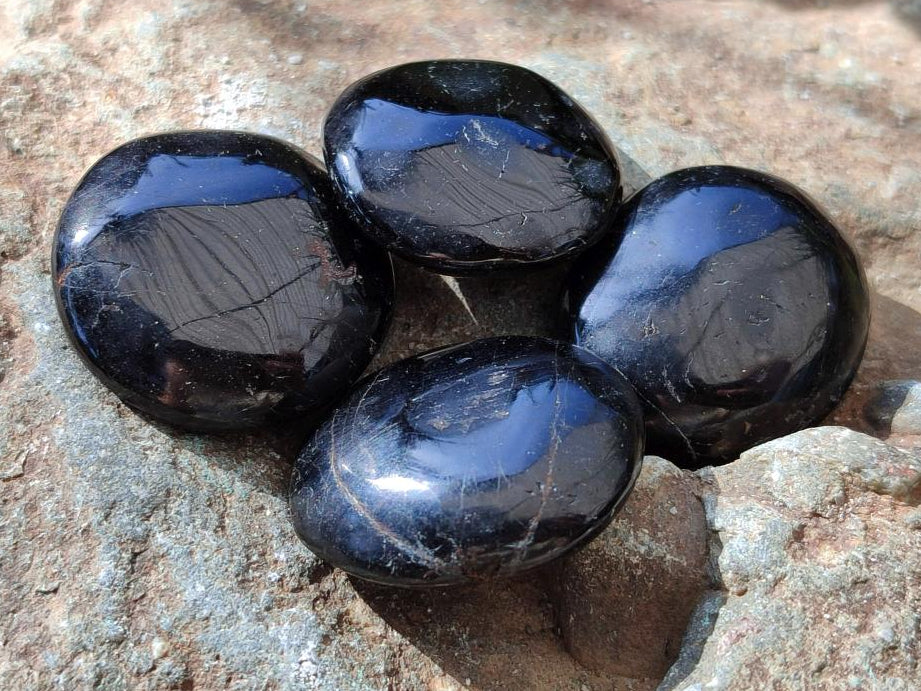 Polished Black Tourmaline Galets x 70 From Madagascar