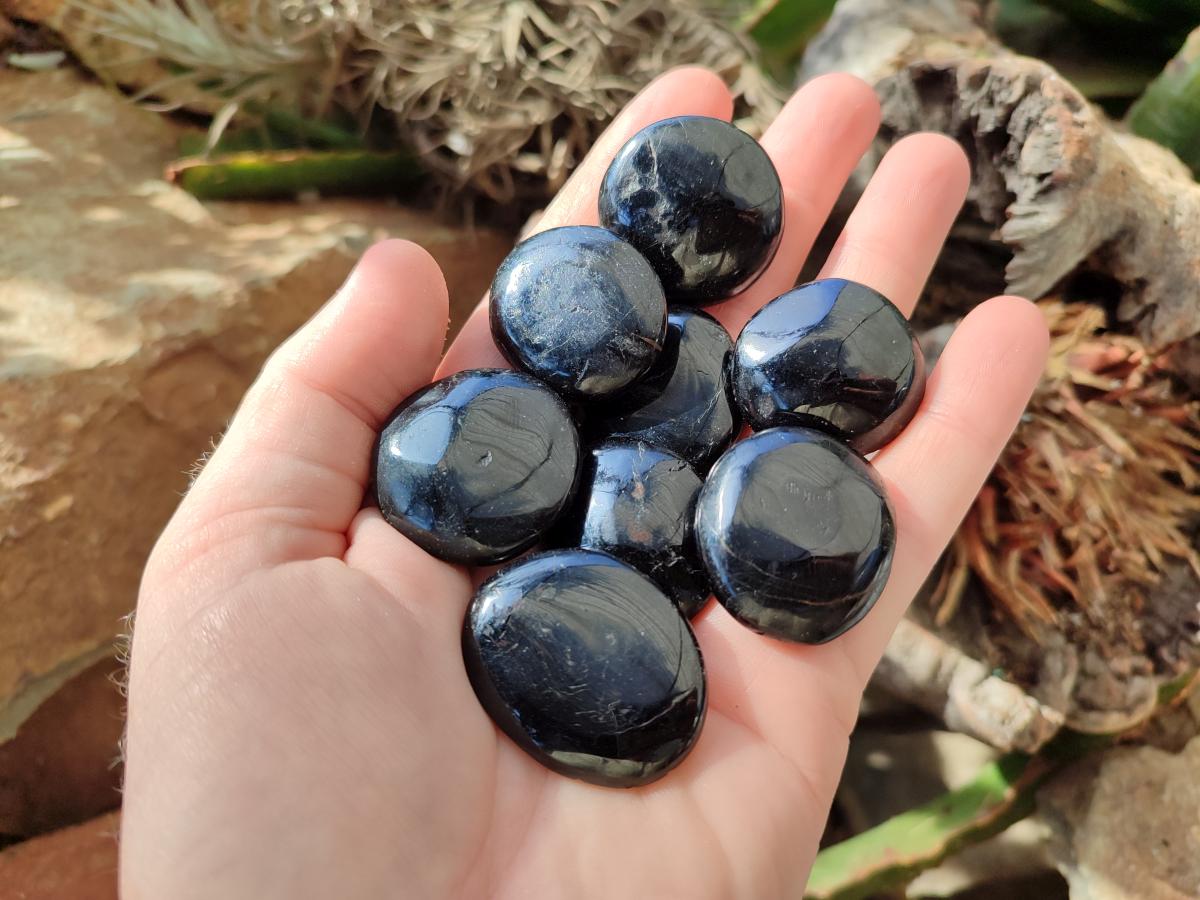 Polished Black Tourmaline Galets x 70 From Madagascar