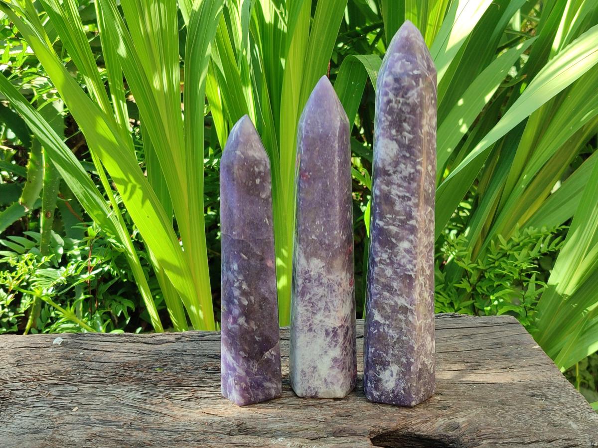 Polished Lepidolite With Pink Rubellite Tourmaline Towers x 3 From Ambatondrazaka, Madagascar