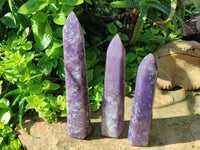 Polished Lepidolite With Pink Rubellite Tourmaline Towers x 3 From Ambatondrazaka, Madagascar