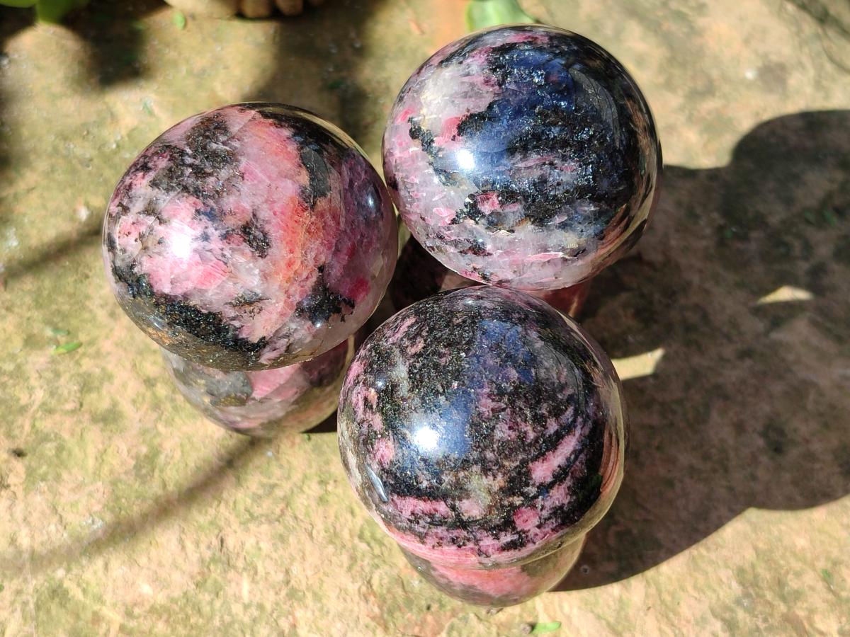 Polished Rhodonite Mushrooms x 6 From Ambindavato, Madagascar - Toprock Gemstones and Minerals 